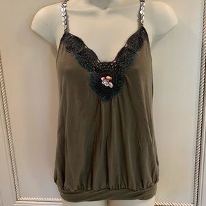 Free People Green Shell Crochet detail Tank Top XS